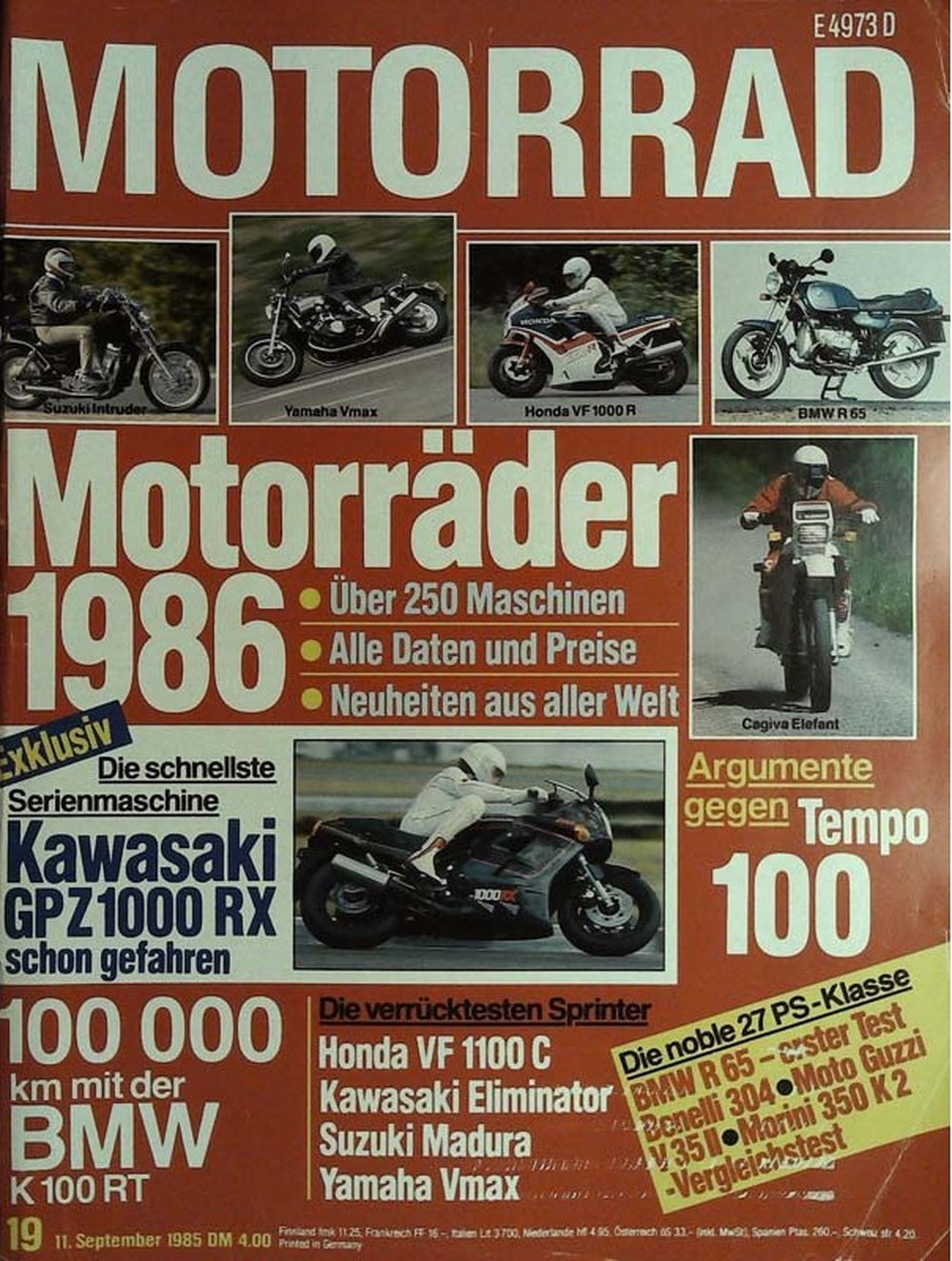 Motorrad Magasin Tyskland 1985-19 Originaludgave