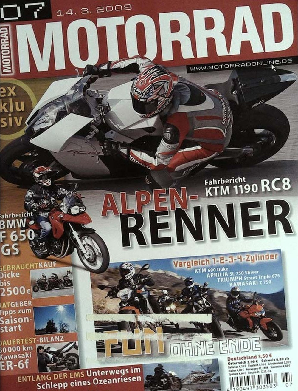 Motorrad Lehti Saksa 2008-07 Alkuperäinen painos