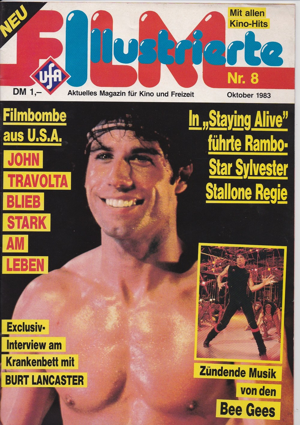 Film Illustrierte Magasin Tyskland 1983-08 – John Travolta Sylvester Stallone Burt Lancaster Bee Gees – Originalutgåva