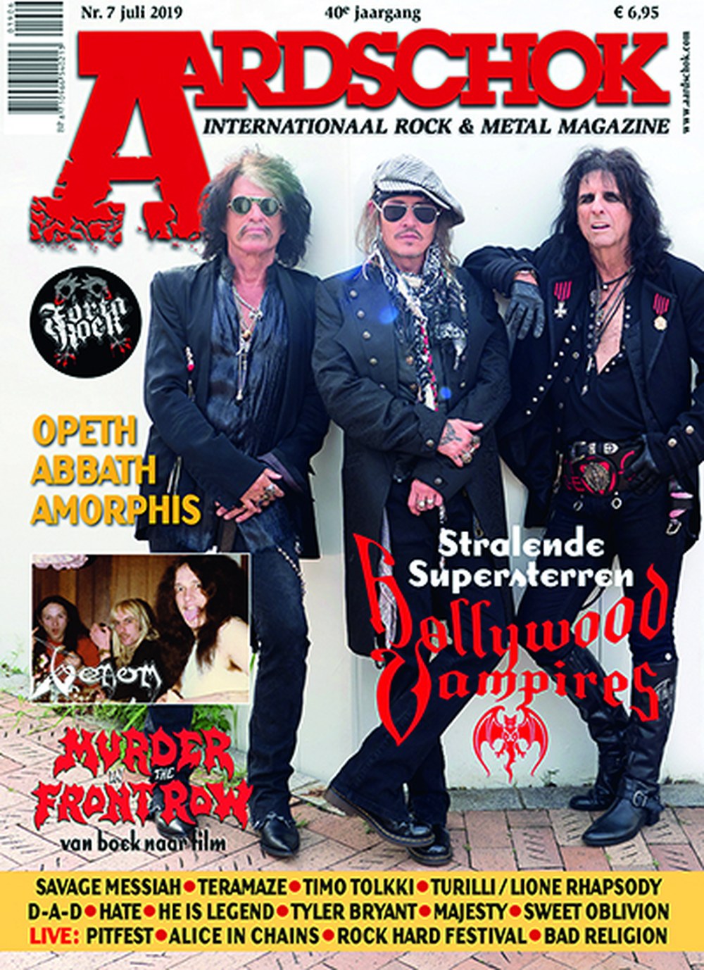 Aardschok Lehti Alankomaat 2019-07 – Hollywood Vampires Johnny Depp Alice Cooper Joe Perry Opeth – Alkuperäinen painos
