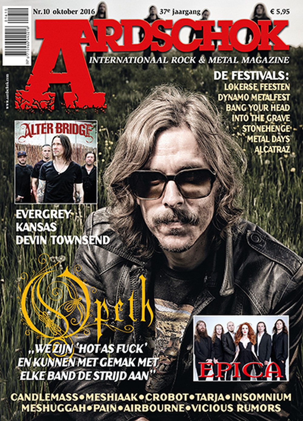 Aardschok Revista Países Baixos 2016-10 – Mikael Åkerfeldt Alter Bridge Epica Evergrey Kansas – Edição original