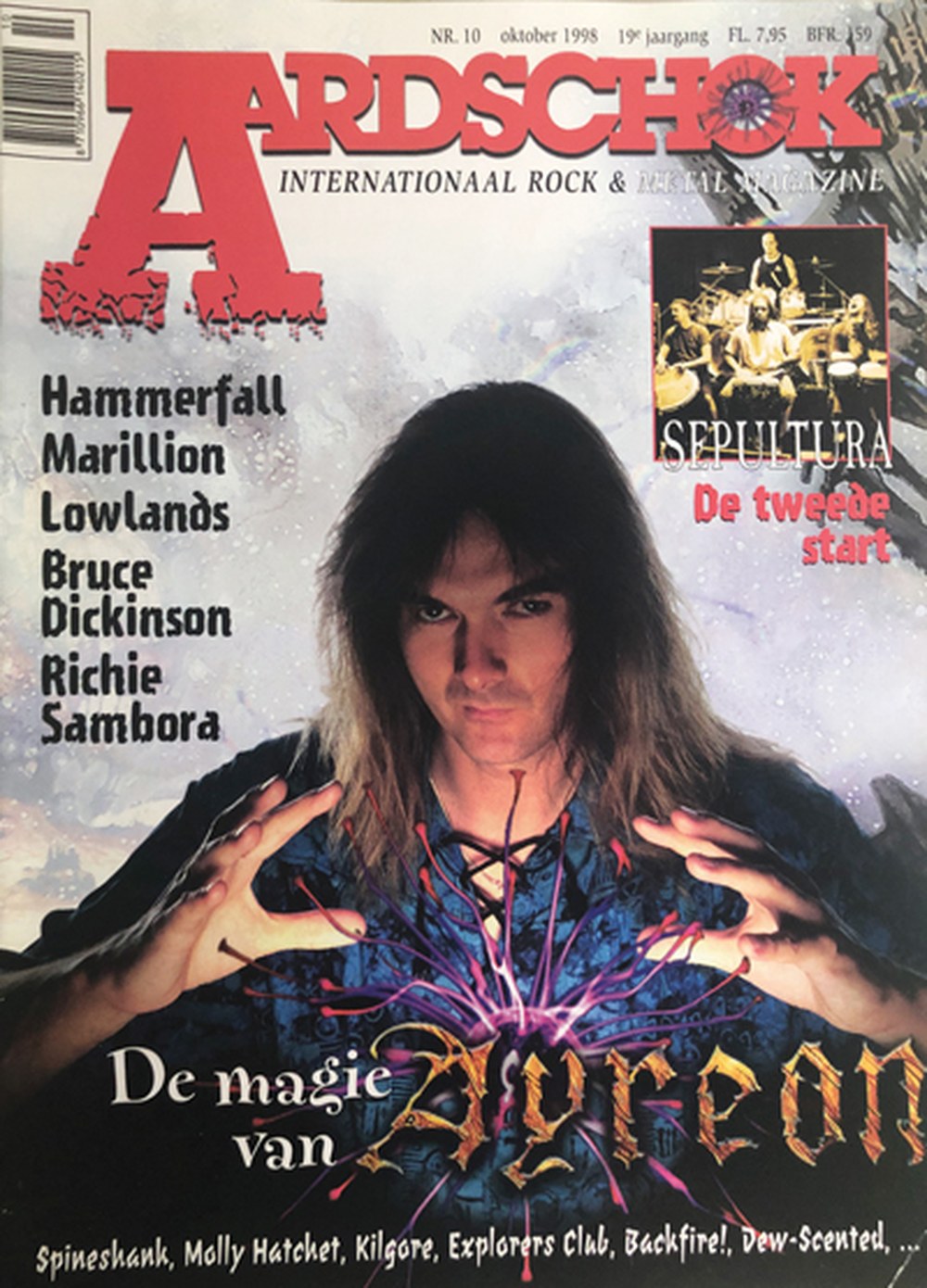 Aardschok Lehti Alankomaat 1998-10 – Arjen Anthony Lucassen Bruce Dickinson Richie Sambora Ayreon Hammerfall – Alkuperäinen painos
