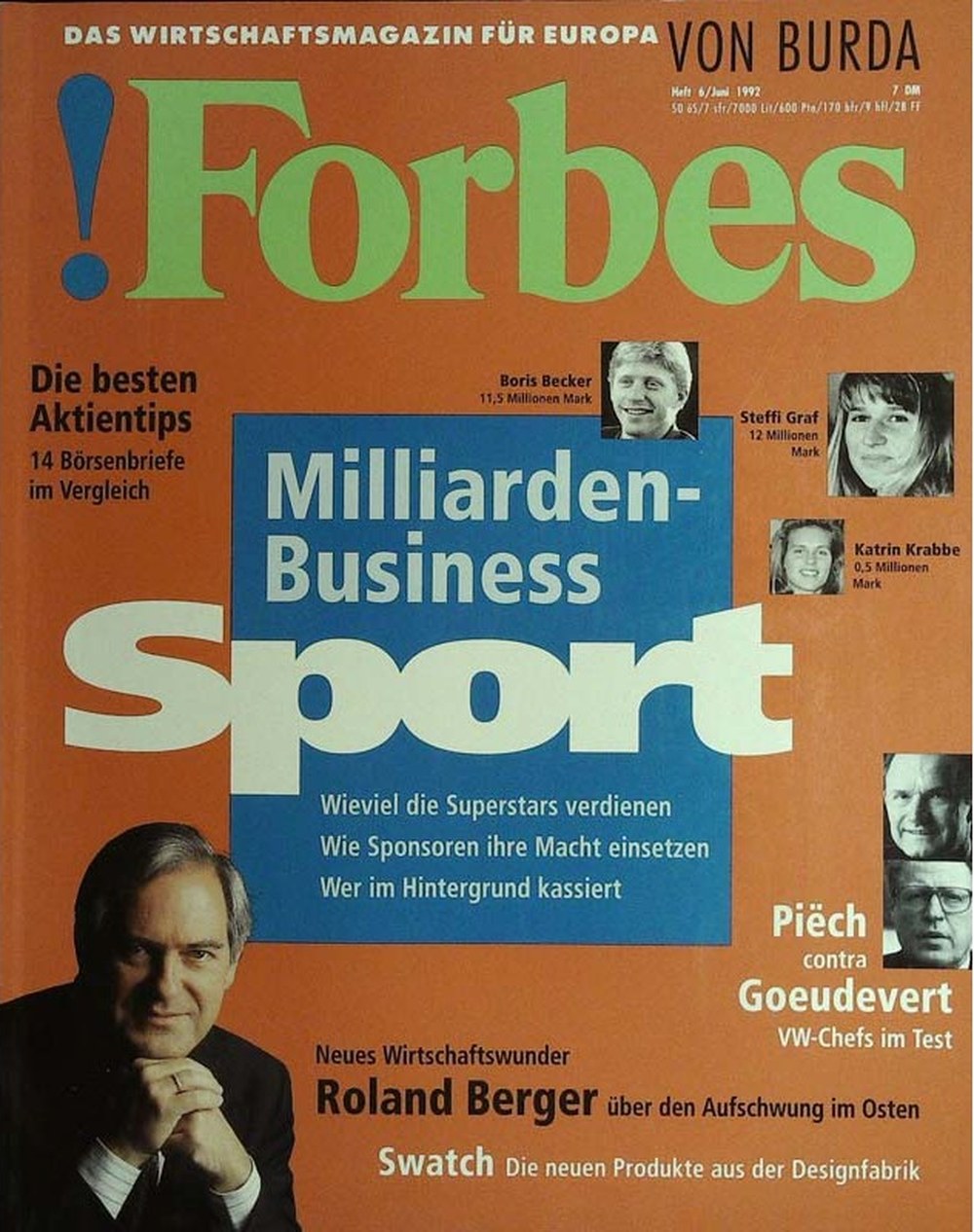 Forbes Tijdschrift Oostenrijk 1992-06 – Roland Berger Boris Becker Steffi Graf Katrin Krabbe Ferdinand Piëch – Originele uitgave