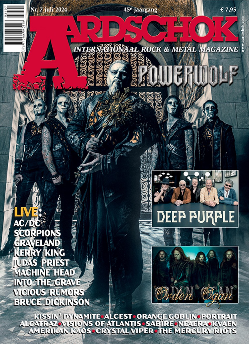 Aardschok Revista Países Baixos 2024-07 – Powerwolf Deep Purple Orden Ogan AC/DC Scorpions – Edição original