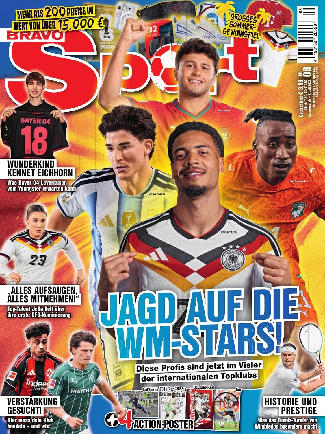 Bravo Sport Rivista Germania 2026-08 – Felix Nmecha Jamal Musiala Julián Álvarez Nico Williams Kennet Eichhorn – Edizione originale