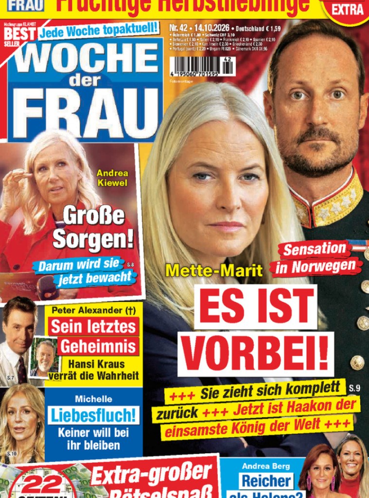 Woche Der Frau Magasin Tyskland 2026-42 – Mette-Marit Haakon Andrea Kiewel Peter Alexander Michelle – Originalutgåva