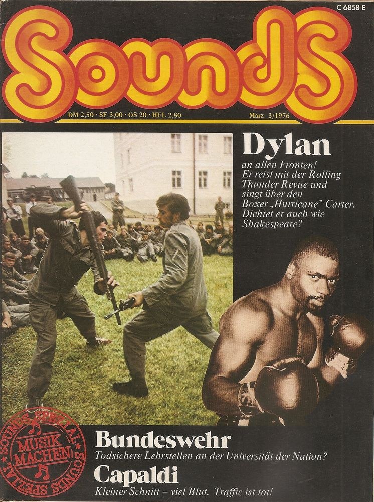 Sounds Rivista Germania 1976-03 – Bob Dylan Rubin Carter Jim Capaldi Bundeswehr – Edizione originale