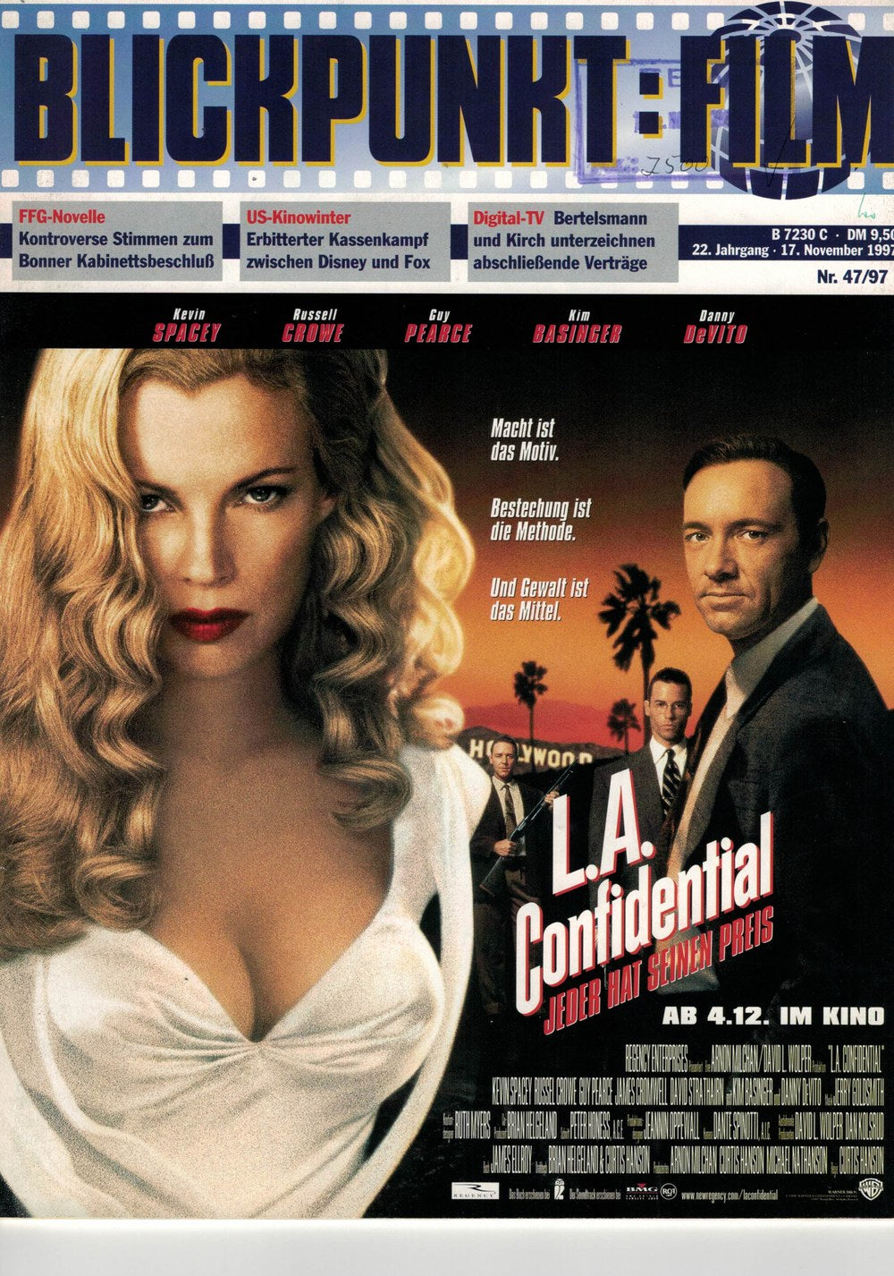 Blickpunkt Film Magazine Allemagne 1997-47 – Kim Basinger Kevin Spacey Russell Crowe Guy Pearce Danny DeVito – Édition originale