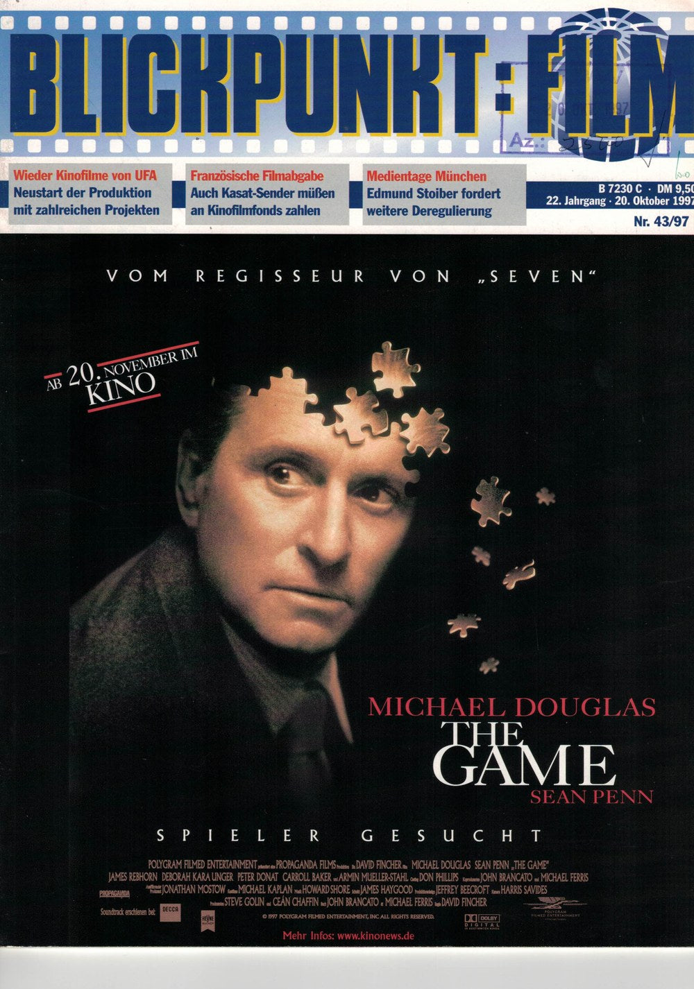Blickpunkt Film Magazine Allemagne 1997-43 – Michael Douglas Sean Penn – Édition originale