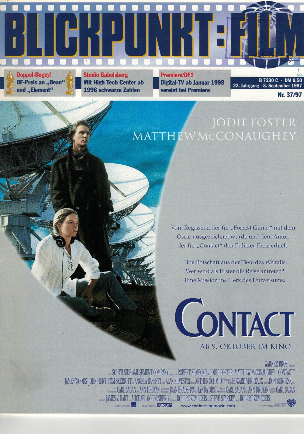 Blickpunkt Film Revista Alemanha 1997-37 – Jodie Foster Matthew McConaughey – Edição original