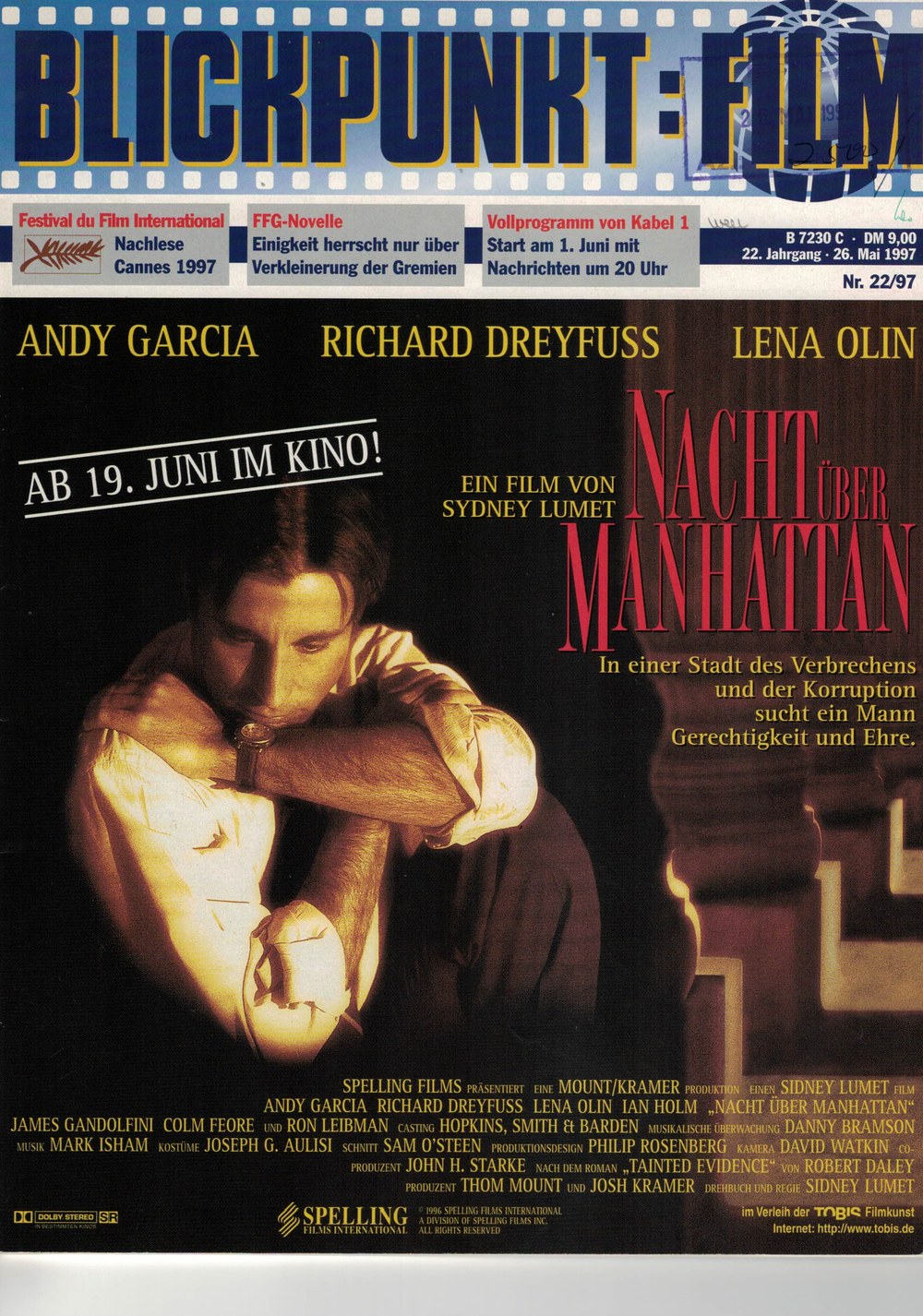 Blickpunkt Film Rivista Germania 1997-22 – Andy Garcia Richard Dreyfuss Lena Olin Ian Holm James Gandolfini – Edizione originale