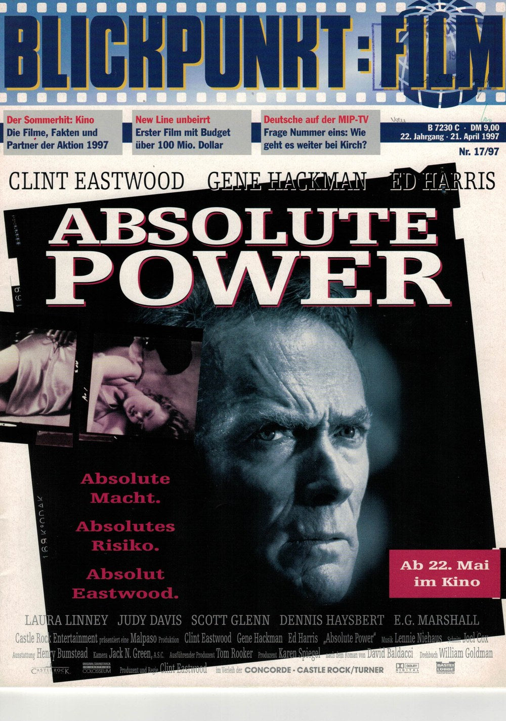 Blickpunkt Film Revista Alemanha 1997-17 – Clint Eastwood Gene Hackman Ed Harris Laura Linney Judy Davis – Edição original