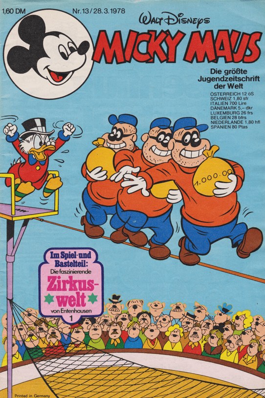 Micky Maus Magazine Germany 1978-13 – Micky Maus Dagobert Duck Panzerknacker – Original Print Issue