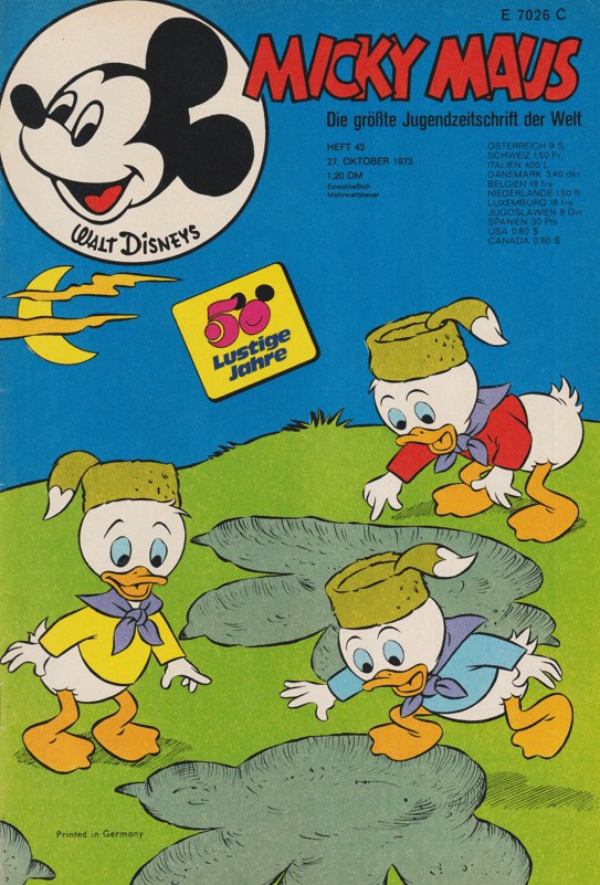 Micky Maus Magazine Allemagne 1973-43 – Mickey Mouse Huey Duck Dewey Duck Louie Duck – Édition originale