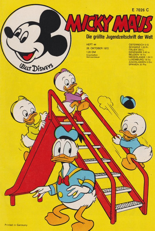 Micky Maus Revista Alemanha 1972-44 – Donald Duck Huey Duck Dewey Duck Louie Duck – Edição original