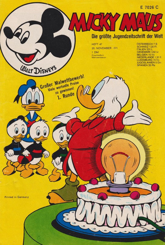 Micky Maus Revista Alemanha 1971-47 – Donald Duck Huey Duck Dewey Duck Louie Duck Mickey Mouse – Edição original