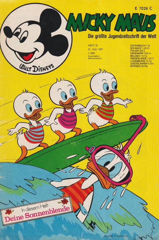 Micky Maus Revista Alemanha 1971-31 – Donald Duck Huey Duck Dewey Duck Louie Duck – Edição original