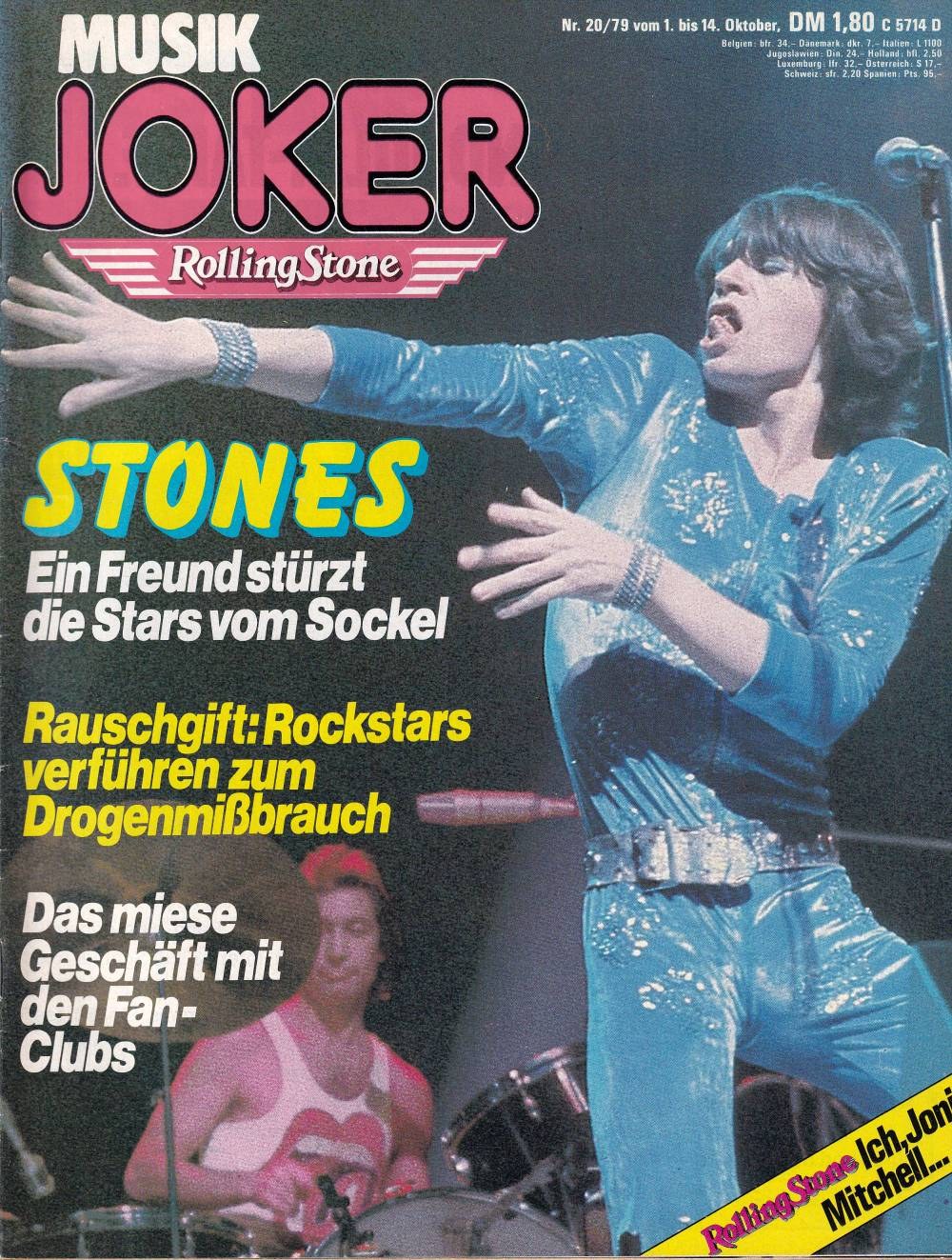 Musik Joker Magazine Allemagne 1979-10 – Mick Jagger Joni Mitchell The Rolling Stones – Édition originale