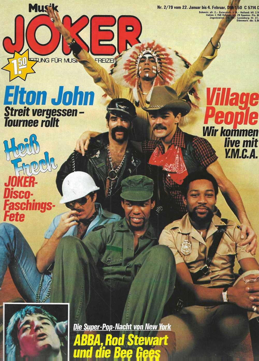 Musik Joker Revista Alemanha 1979-02 – Village People Elton John ABBA Rod Stewart Bee Gees – Edição original