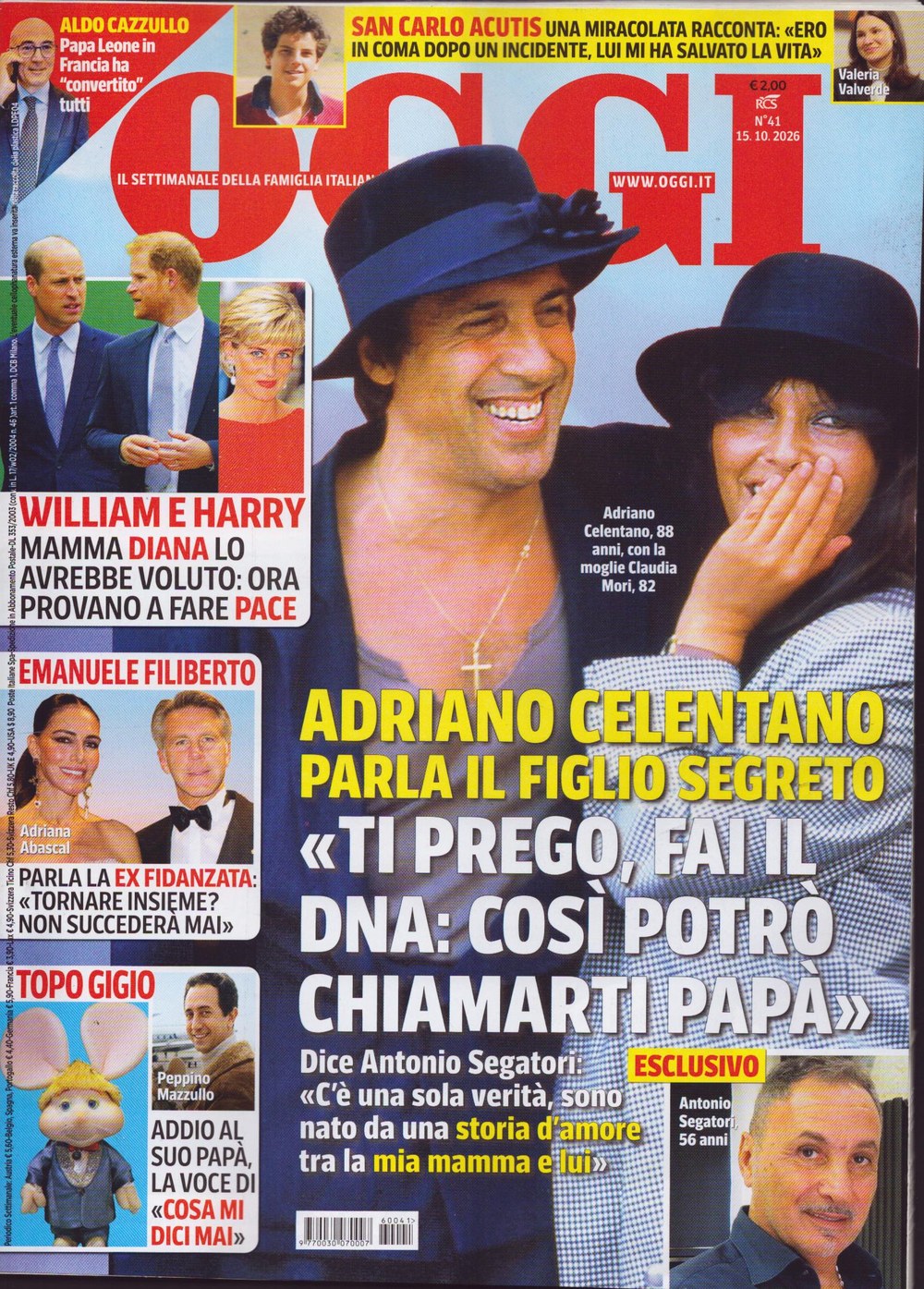 Oggi Magazine Italy 2026-41 – Adriano Celentano Claudia Mori Antonio Segatori William, Prince Of Wales Prince Harry – Original Print Issue