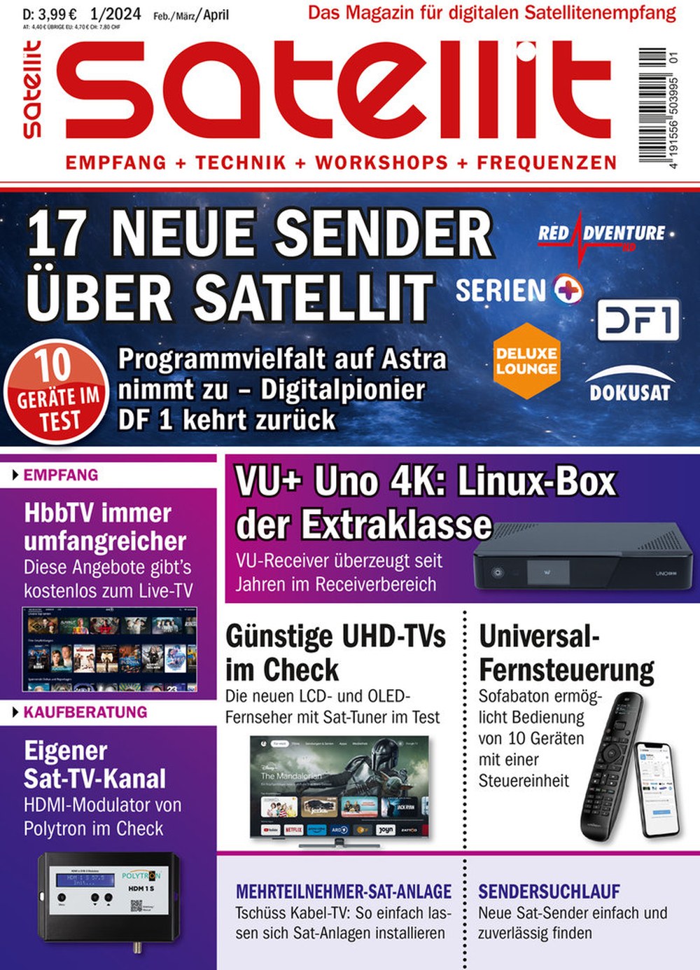 Satellit Empfang + Technik 2024-01 Satellitenempfang Neue Sender über Satellit Astra Programmvielfalt