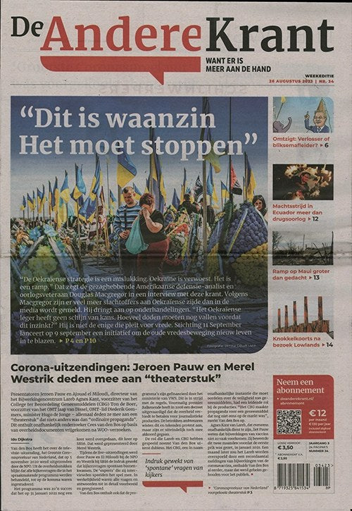De Andere Krant 2023-34 – Jeroen Pauw Merel Westrik Douglas Macgregor – Édition originale