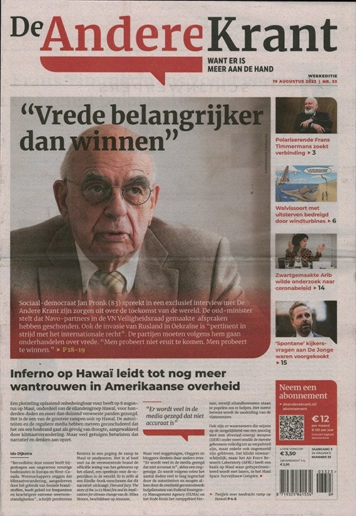 De Andere Krant 2023-33 – Jan Pronk Frans Timmermans Hugo De Jonge – Originele uitgave