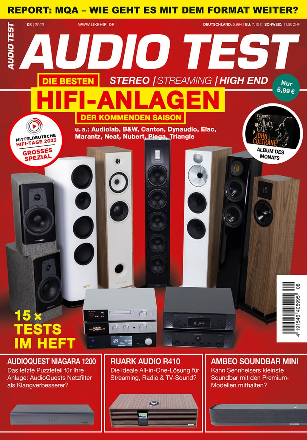 Audio Magazine Germany 2023-08 – John Coltrane Audiolab B&W Canton Dynaudio – Original Print Issue
