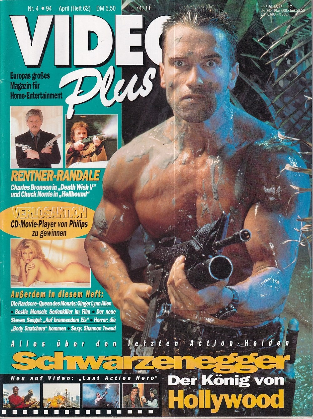 Video Plus Magazin Deutschland 1994-04 Arnold Schwarzenegger Charles Bronson Chuck Norris Shannon Tweed Steven Seagal