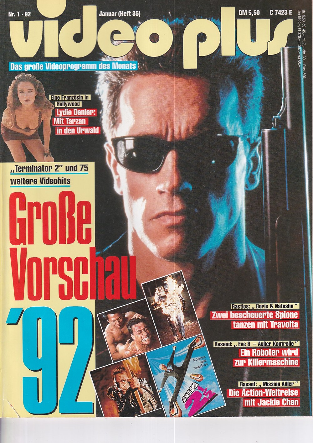 Video Plus Magazin Deutschland 1992-01 Arnold Schwarzenegger Lydie Denier Jackie Chan John Travolta