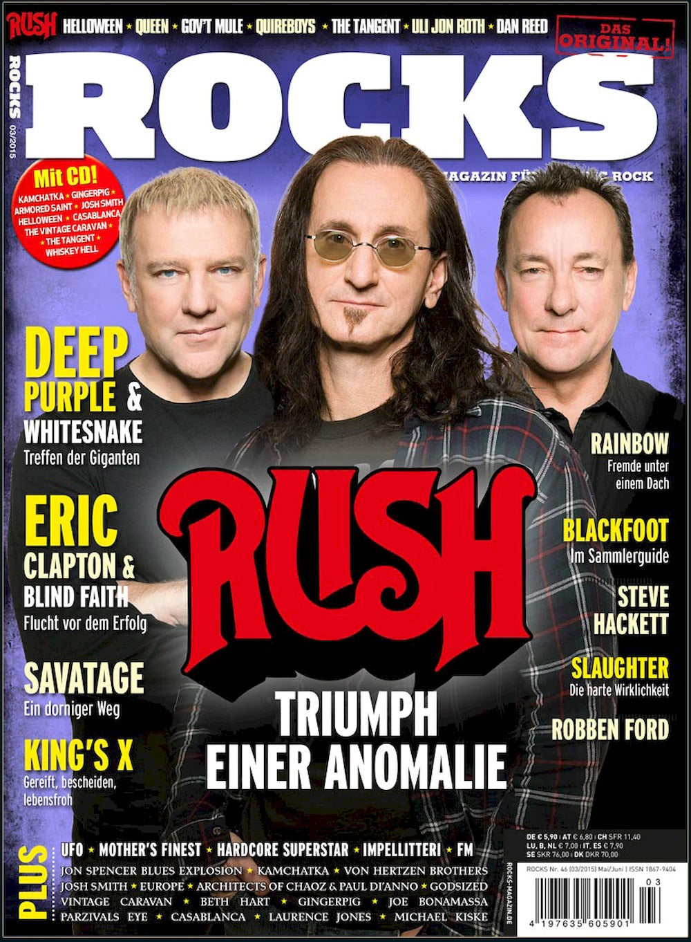 Rocks Magazin Deutschland 2015 #46 Rush Deep Purple Rainbow Blackfoot Eric Clapton