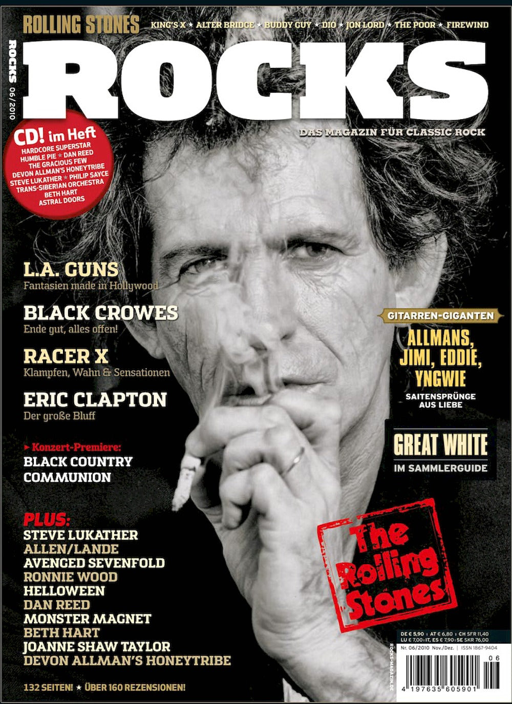 Rocks Magasin Tyskland 2010 #19 Keith Richards LA Guns Black Crowes Racer X Eric Clapton Originalutgåva