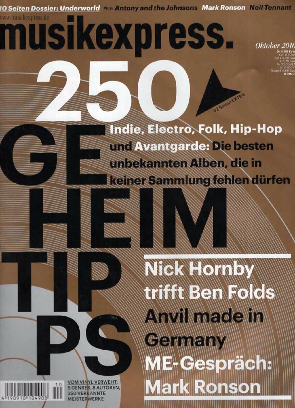 Musikexpress Magazin Deutschland 2010-10 Nick Hornby Ben Folds Antony Hegarty