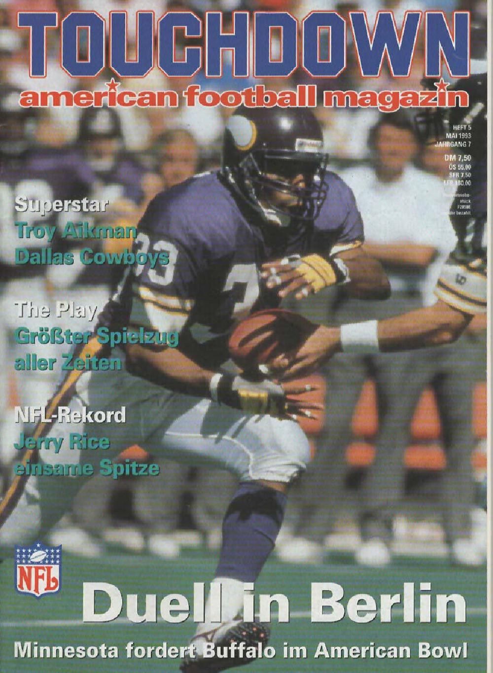 Touchdown Magazin Deutschland 1993-05 Anthony Carter Jerry Rice Troy Aikman