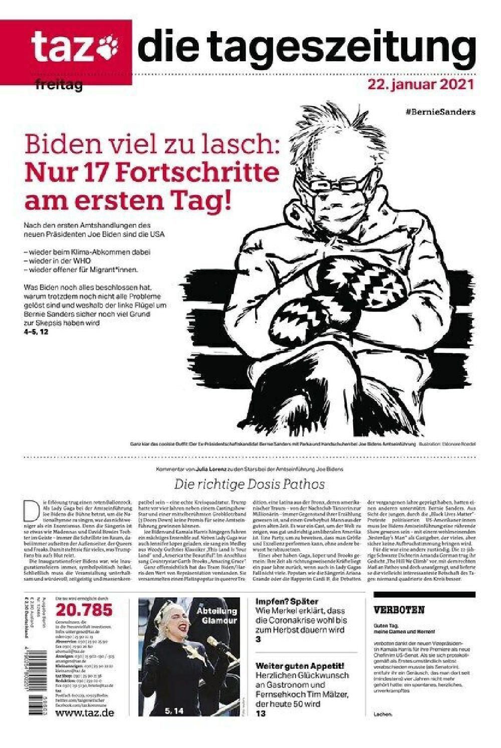 Taz Newspaper Deutschland 2021 #12446 Bernie Sanders Lady Gaga