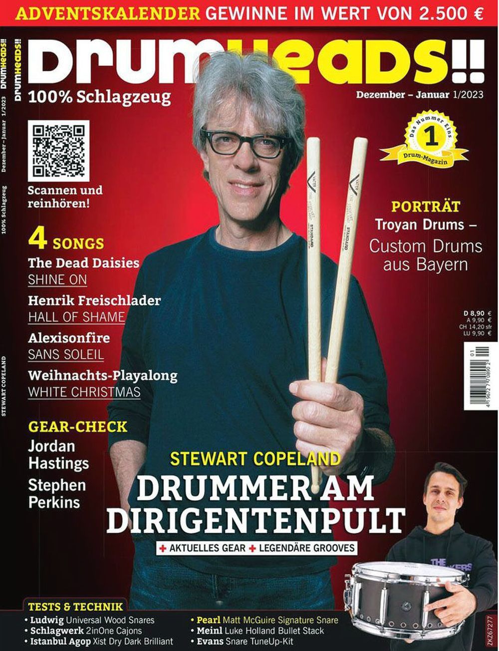 Drumheads Magazine Allemagne 2023-01 Stewart Copeland Jordan Hastings Stephen Perkins Édition originale