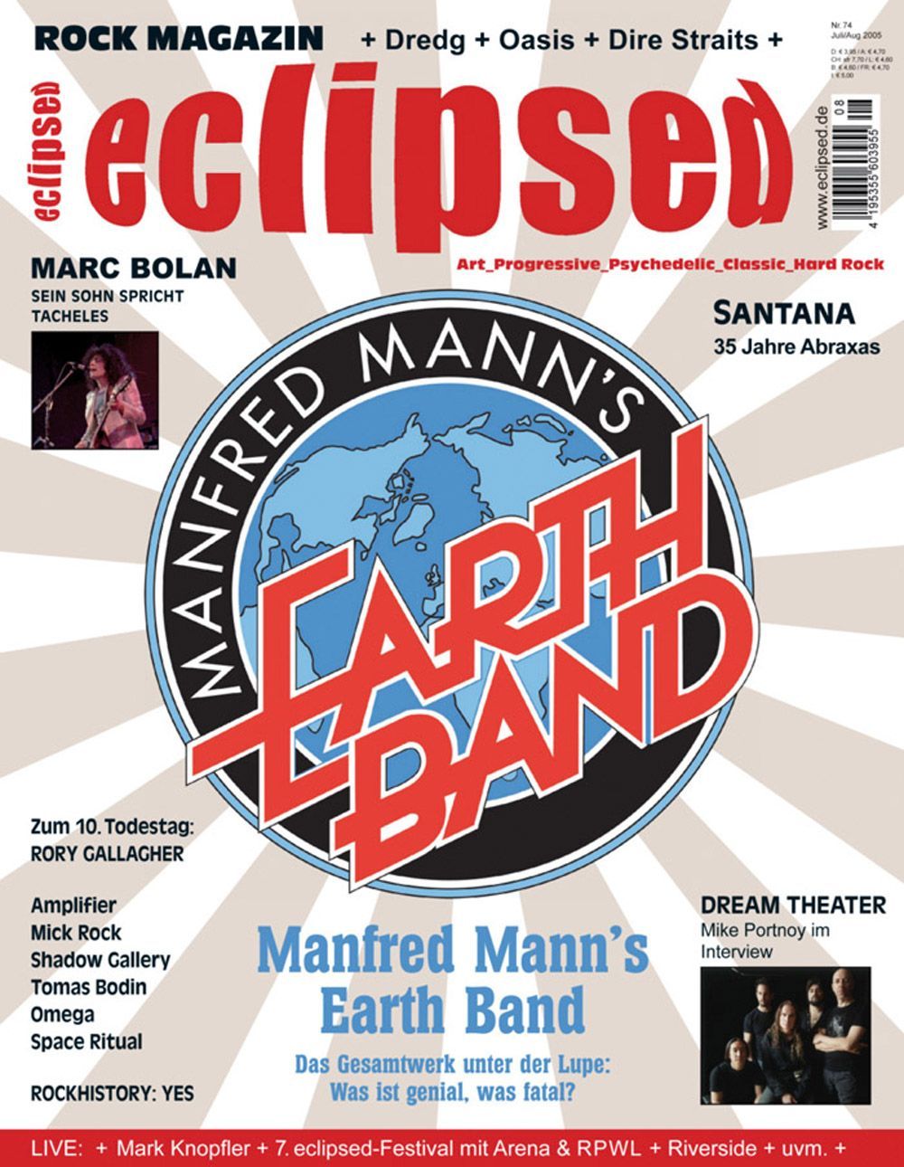 Eclipsed Magazine Germany 2005 #74 Manfred Manns Earth Band Marc Bolan Santana Original Print Issue