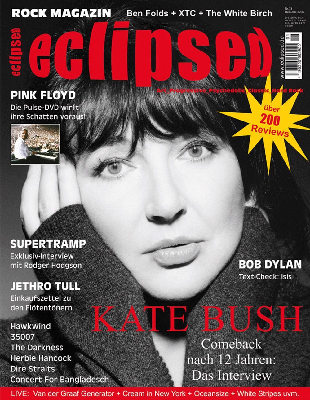 Eclipsed Tijdschrift Duitsland 2005 #78 Kate Bush Pink Floyd Bob Dylan Supertramp Originele uitgave