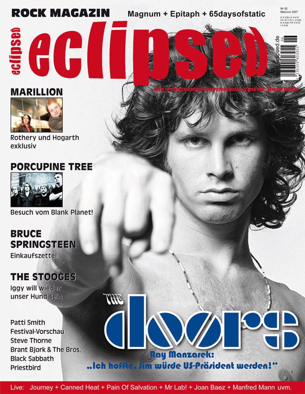 Eclipsed Tijdschrift Duitsland 2007 #92 Jim Morrison Porcupine Tree Iggy Pop Originele uitgave