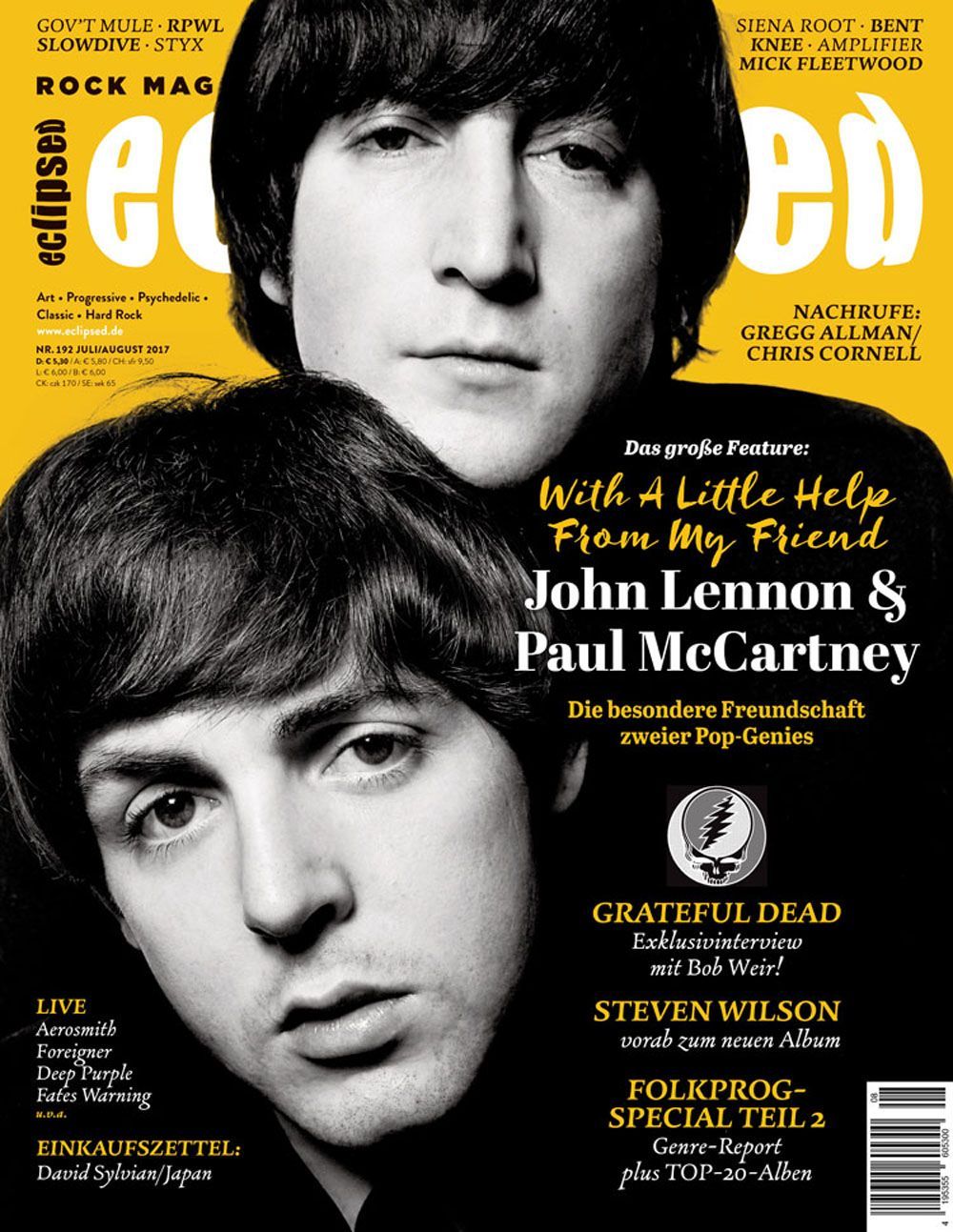 Eclipsed Magasin Tyskland 2017 #192 Beatles Gregg Allmann The Allmann Brothers Siena Root