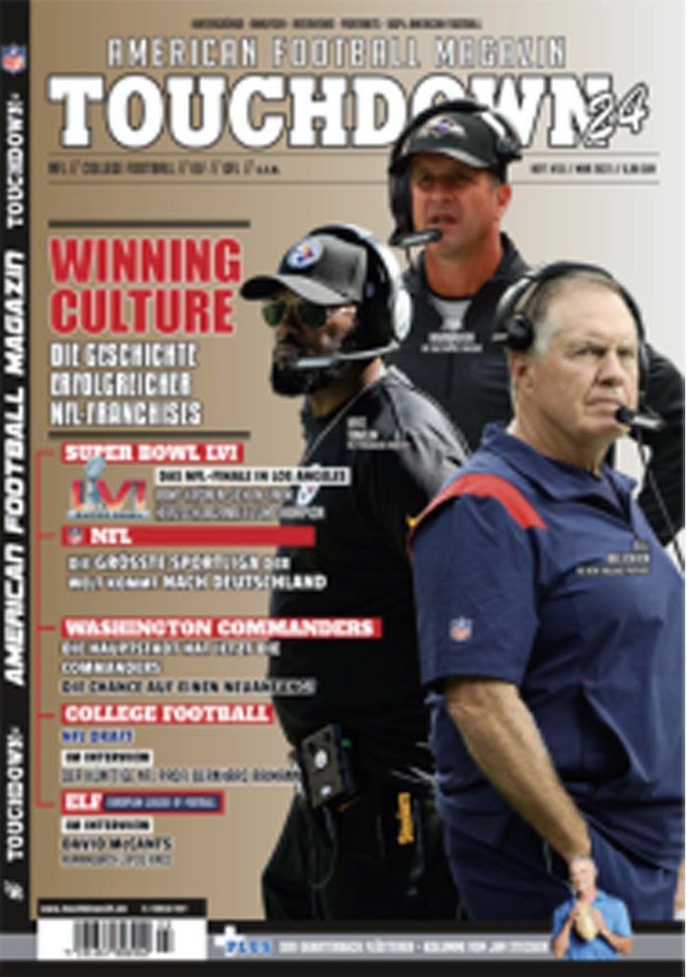 Touchdown Lehti Saksa 2022 #55 Bill Belichick Mike Tomlin Alkuperäinen painos