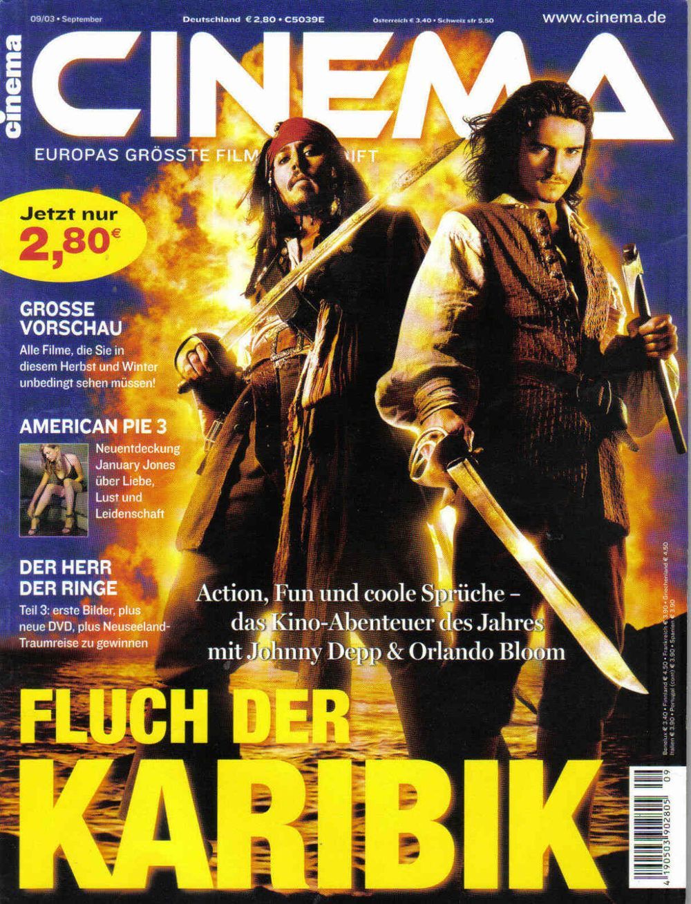 Cinema Magazin Deutschland 2003-09 Johnny Depp Orlando Bloom January Jones