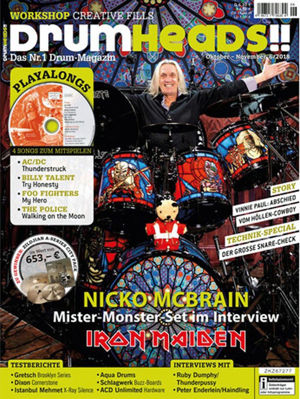 Drumheads Tijdschrift Duitsland 2018-06 Iron Maiden Nicko McBrain Originele uitgave