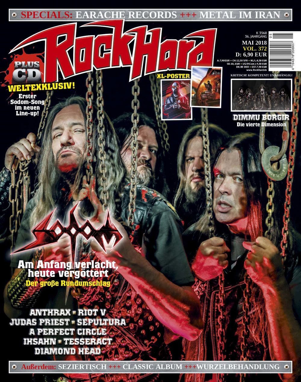 Rock Hard Magazine Allemagne 2018 #372 Sodom Judas Priest Dimmu Borgir Édition originale + Poster