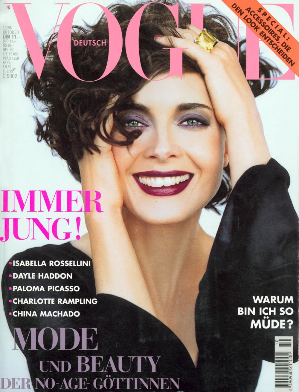 Vogue Lehti Saksa 1996-10 Isabella Rossellini Alkuperäinen painos