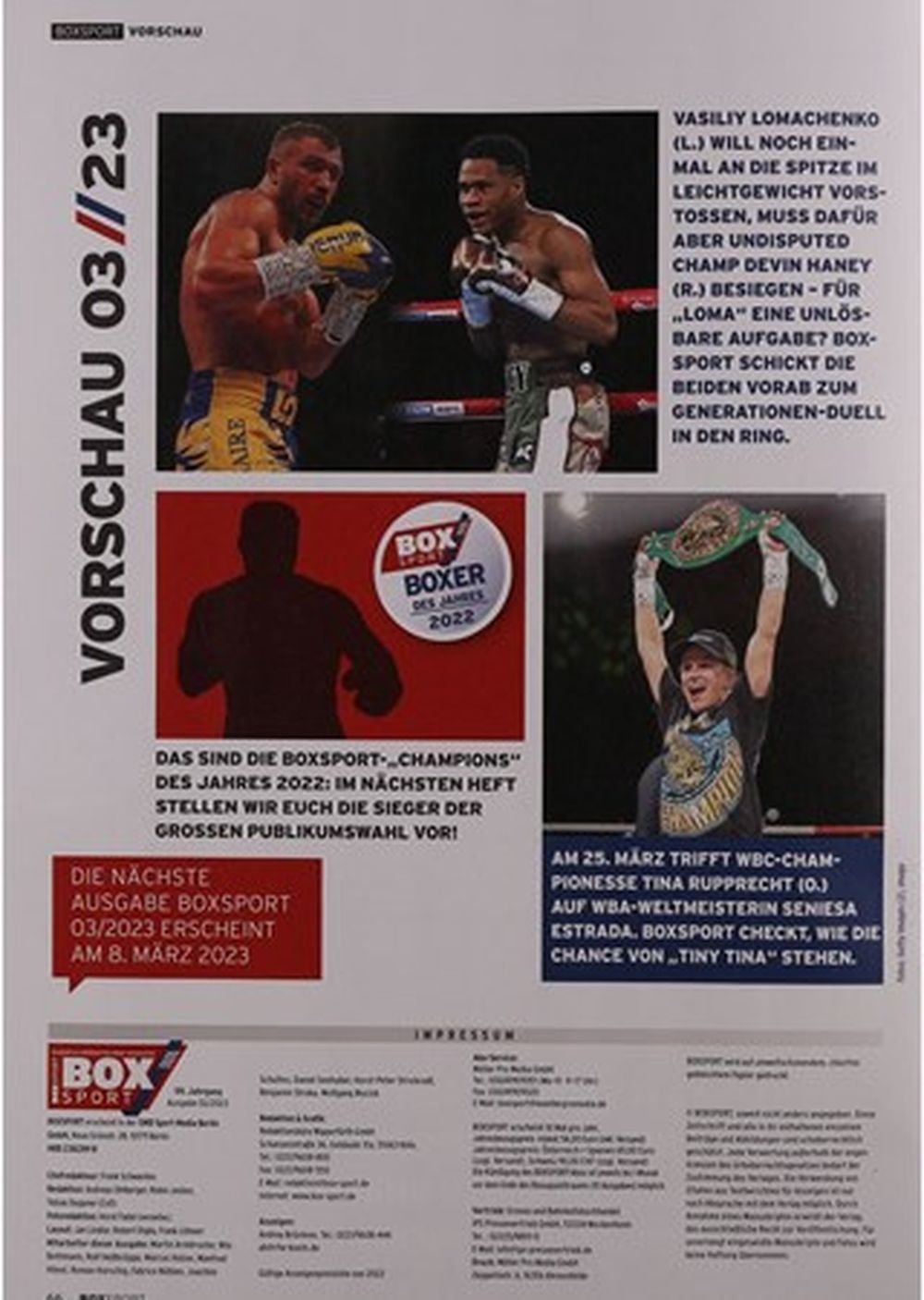 Boxsport Lehti Saksa 2023-02 Gervonta Davis Ryan Garcia Alkuperäinen painos