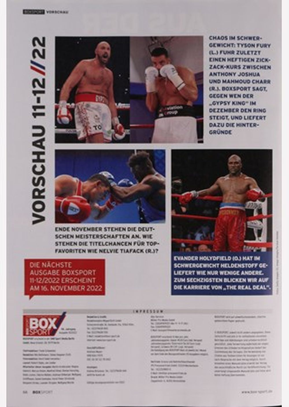 Boxsport Magasin Tyskland 2022-10 Stefanie Von Berge Errol Spence Tyson Fury Originalutgåva