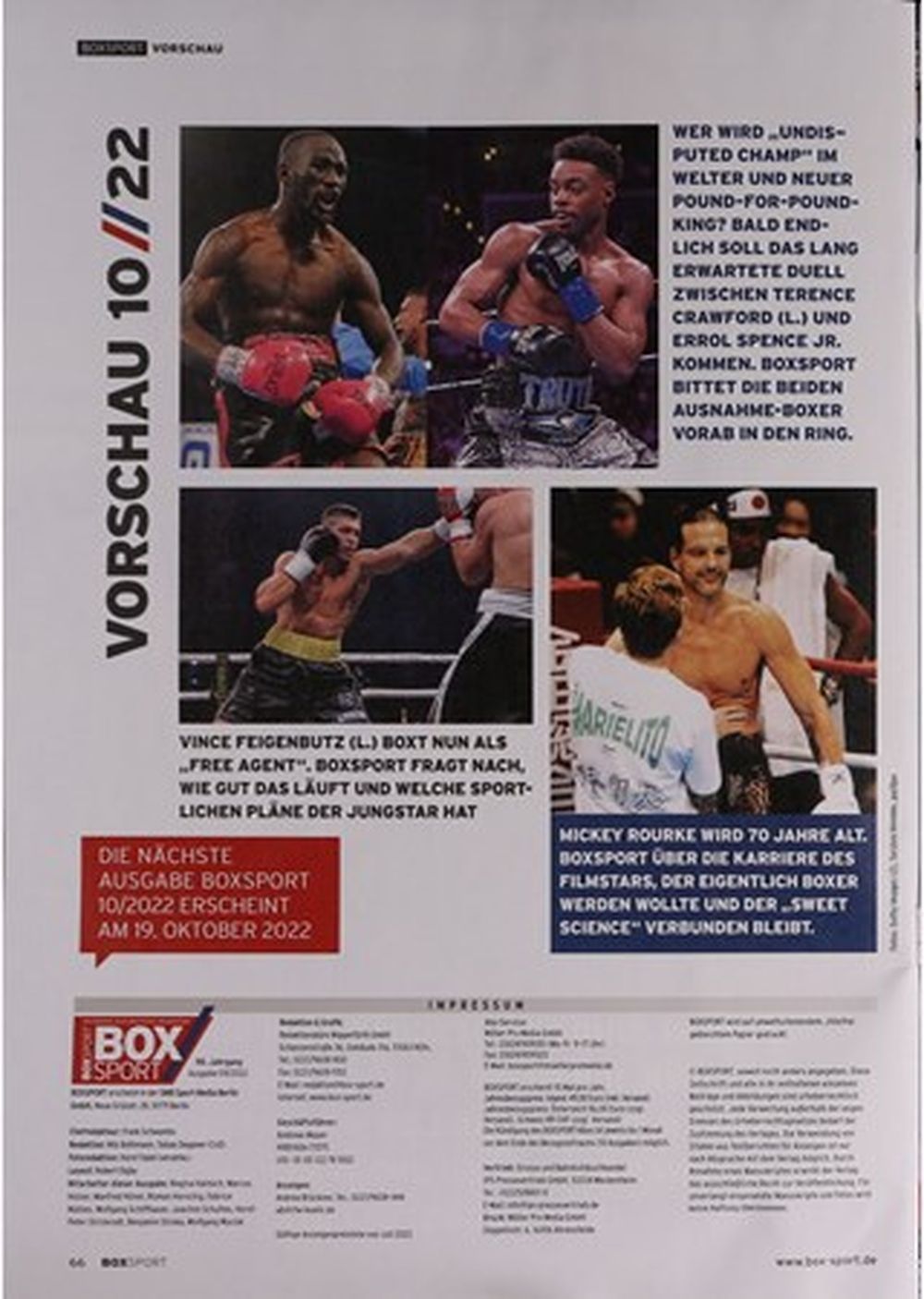 Boxsport Lehti Saksa 2022-09 Usyk Fury Mayweather Alkuperäinen painos