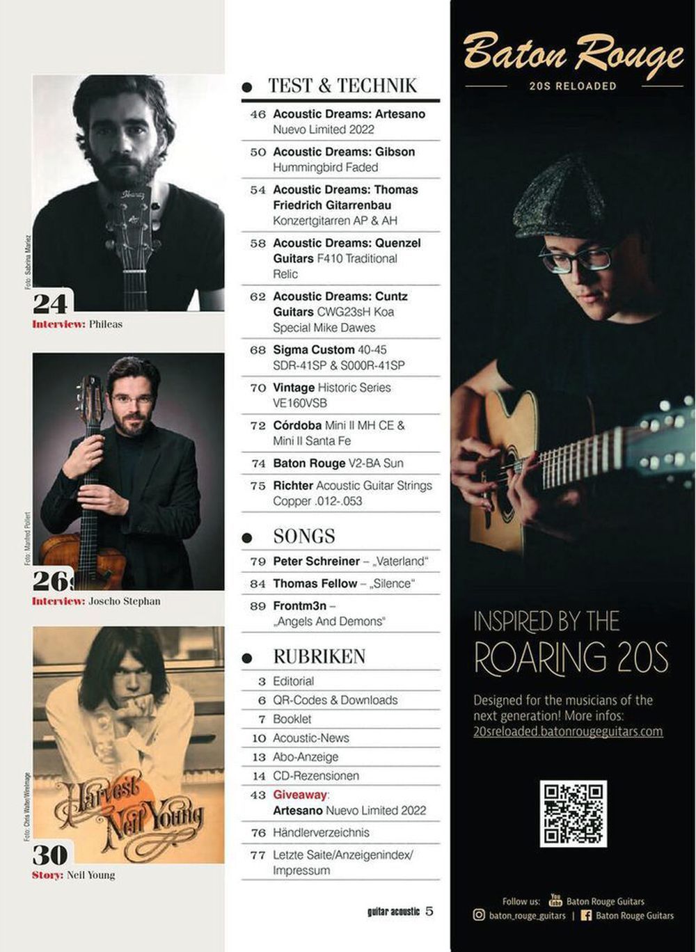 Guitar Acoustic Revista Alemania 2023-01 – Phileas Joscho Stephan Neil Young Peter Schreiner Thomas Fellow – Edición original