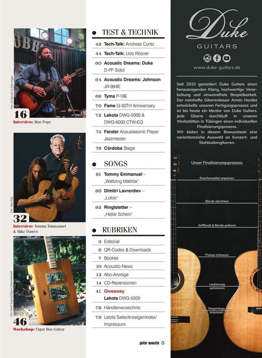 Guitar Acoustic Lehti Saksa 2023-02 Mike Dawes Tommy Emmanuel Alkuperäinen painos
